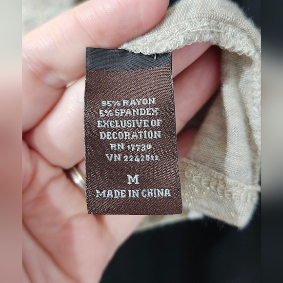 Tan Metallic Womens Camisole Top Size M Going Out Glam Beaded Date Night - Picture 6 of 8